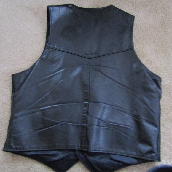 Sears The Leather Shop Vest Mens Size 44 Black Leather Button Chain Vest - Picture 4 of 6
